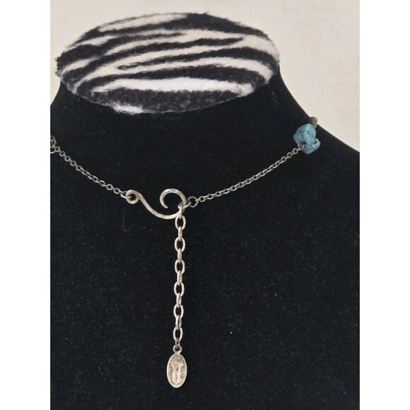 VTG South Western Style Turquoise & Leather Sterling Silver Chain Necklace - Picture 7 of 9